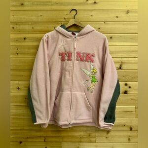 Y2K Disney XLarge Tinkerbell Tink Graphic Baby Pink Fleece Zip Up Hoodie